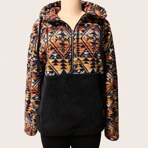 Edgar + Ash Tribal Print Sherpa Fleece Hoodie Pullover